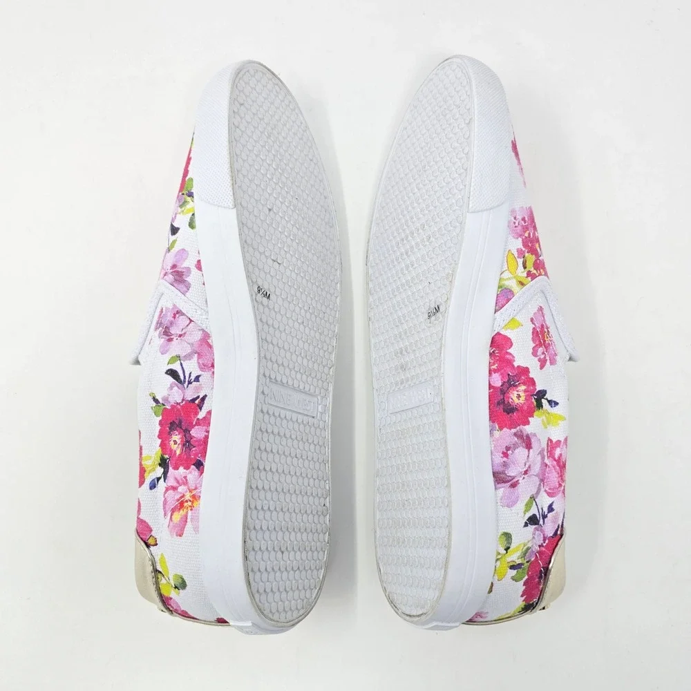 Nine West Lala Floral‎ Slip On Sneakers Pink Purple Canvas Flats WNLALA7 9.5M